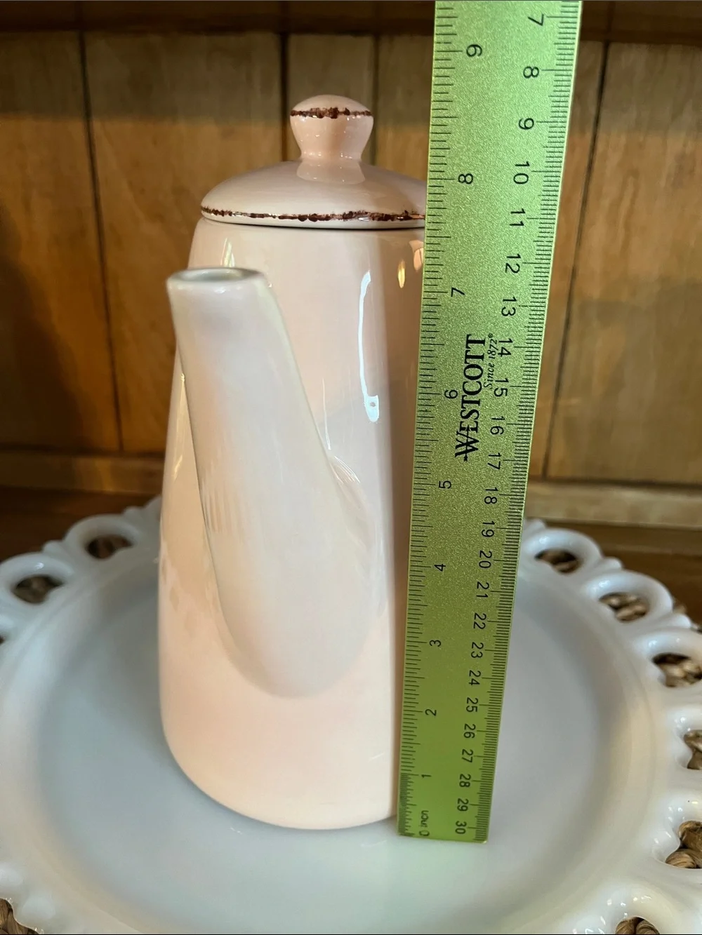 Discontinued,Pottery Barn Coffee/Tea Pot-Morning Story-Soft Pink w/Brown Details